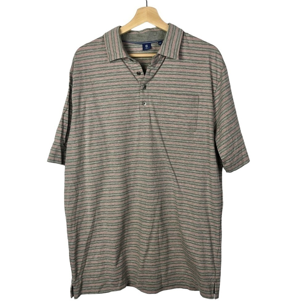 Footjoy Gray & Pink Stripe‎ Short Sleeve Polo L